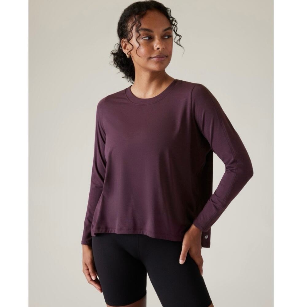 Athleta With Ease Top Women's Spiced Cabernet Burgundy Tencel Long Sleeve- Large